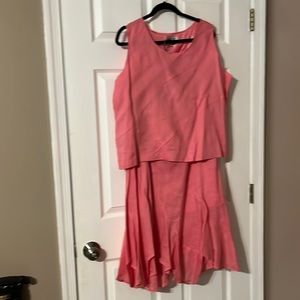 Pink cute two piece linen skirt and top